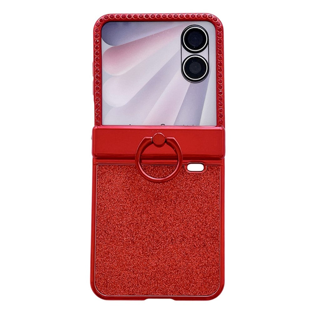 For Honor Magic V Flip 2 Case Shiny Glitter Ring Holder PC Phone Cover with Tempered Glass Rear Screen Film