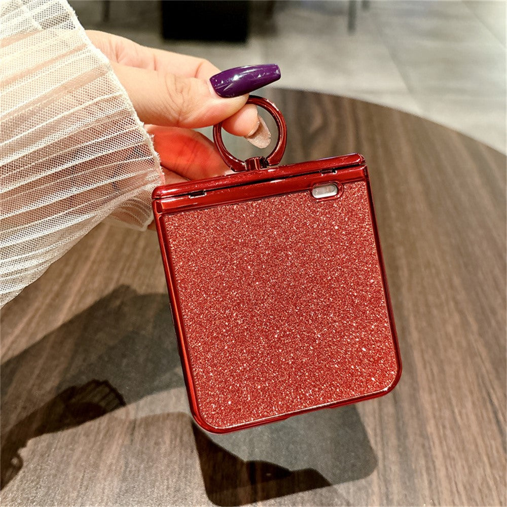 For Honor Magic V Flip 2 Case Shiny Glitter Ring Holder PC Phone Cover with Tempered Glass Rear Screen Film