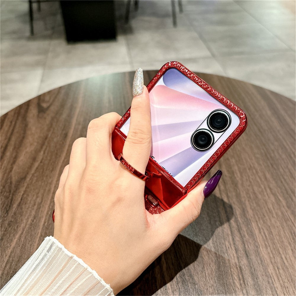 For Honor Magic V Flip 2 Case Shiny Glitter Ring Holder PC Phone Cover with Tempered Glass Rear Screen Film