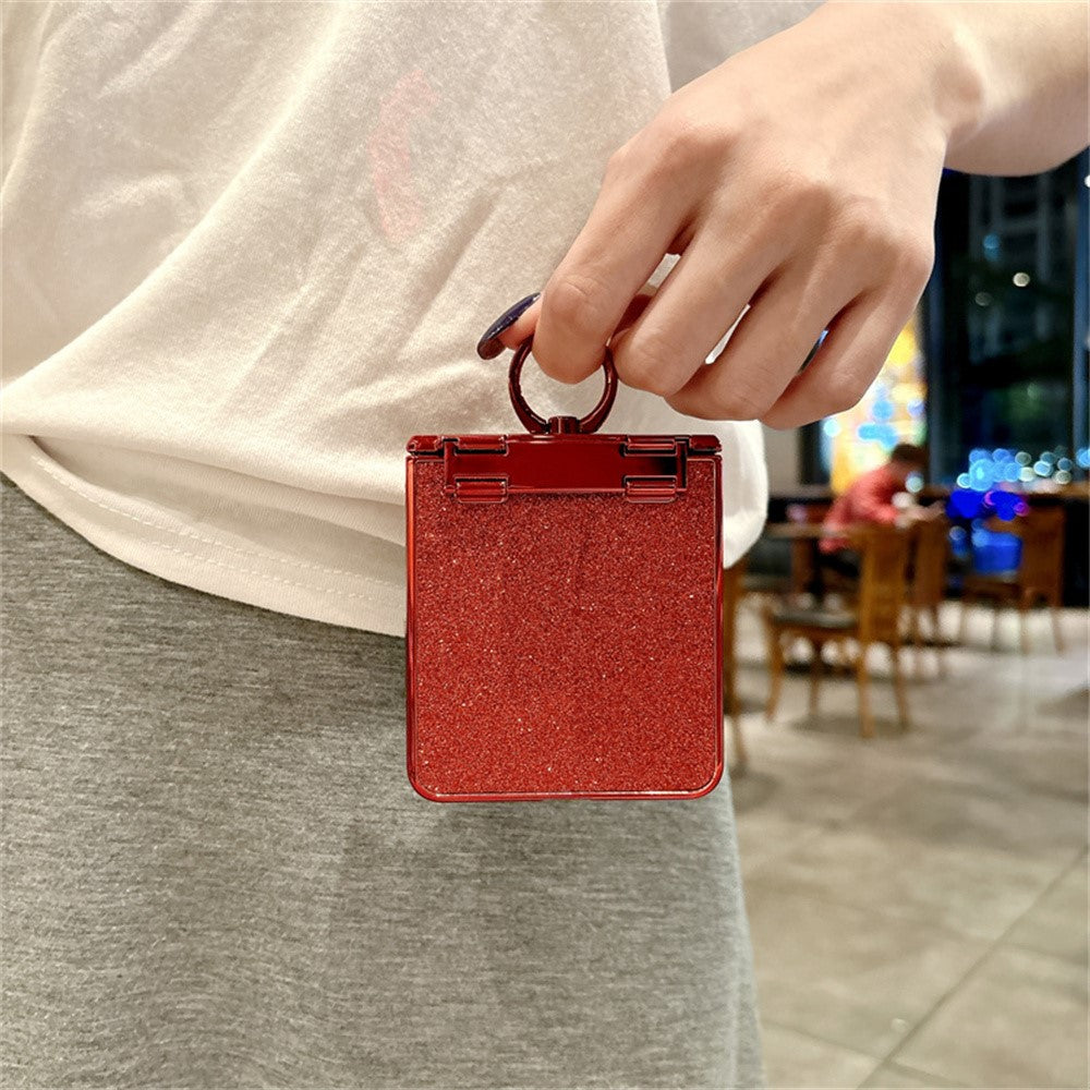 For Samsung Galaxy Z Flip7 5G Case Shiny Glitter Ring Holder PC Phone Cover with Tempered Glass Rear Screen Film