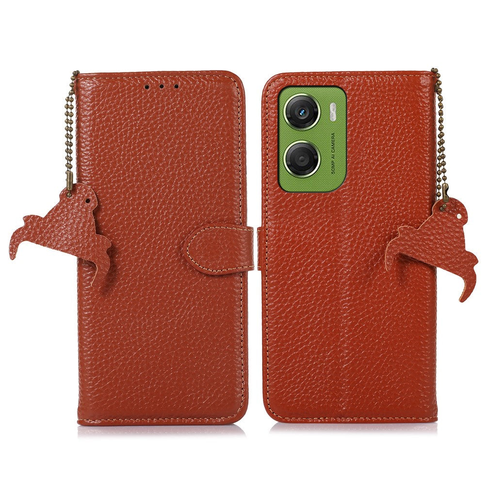 For Motorola Moto G06 4G Case RFID Blocking Genuine Cow Leather Phone Cover Litchi Texture