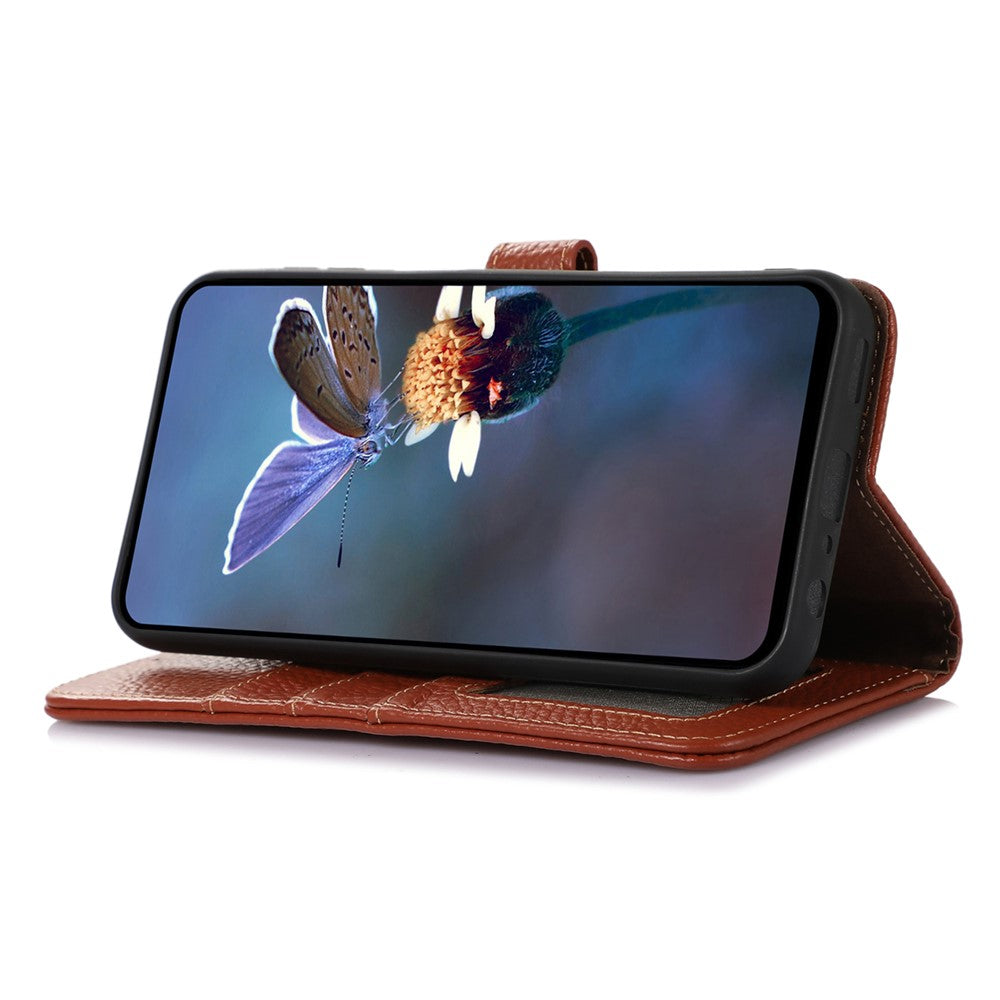 For Motorola Moto G06 4G Case RFID Blocking Genuine Cow Leather Phone Cover Litchi Texture