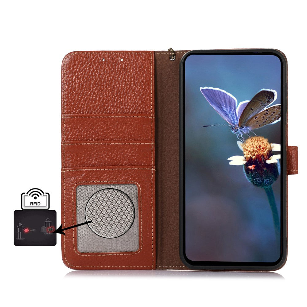 For Motorola Moto G06 4G Case RFID Blocking Genuine Cow Leather Phone Cover Litchi Texture