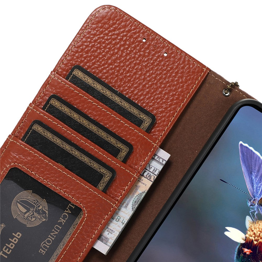 For Motorola Moto G06 4G Case RFID Blocking Genuine Cow Leather Phone Cover Litchi Texture