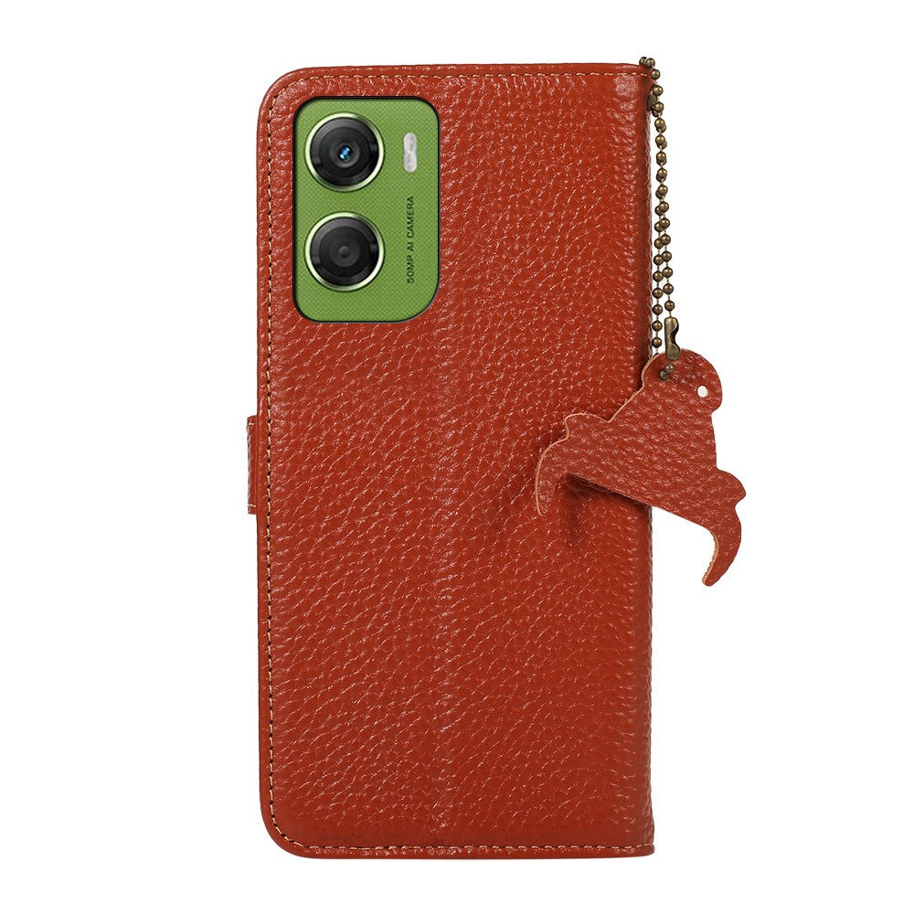 For Motorola Moto G06 4G Case RFID Blocking Genuine Cow Leather Phone Cover Litchi Texture
