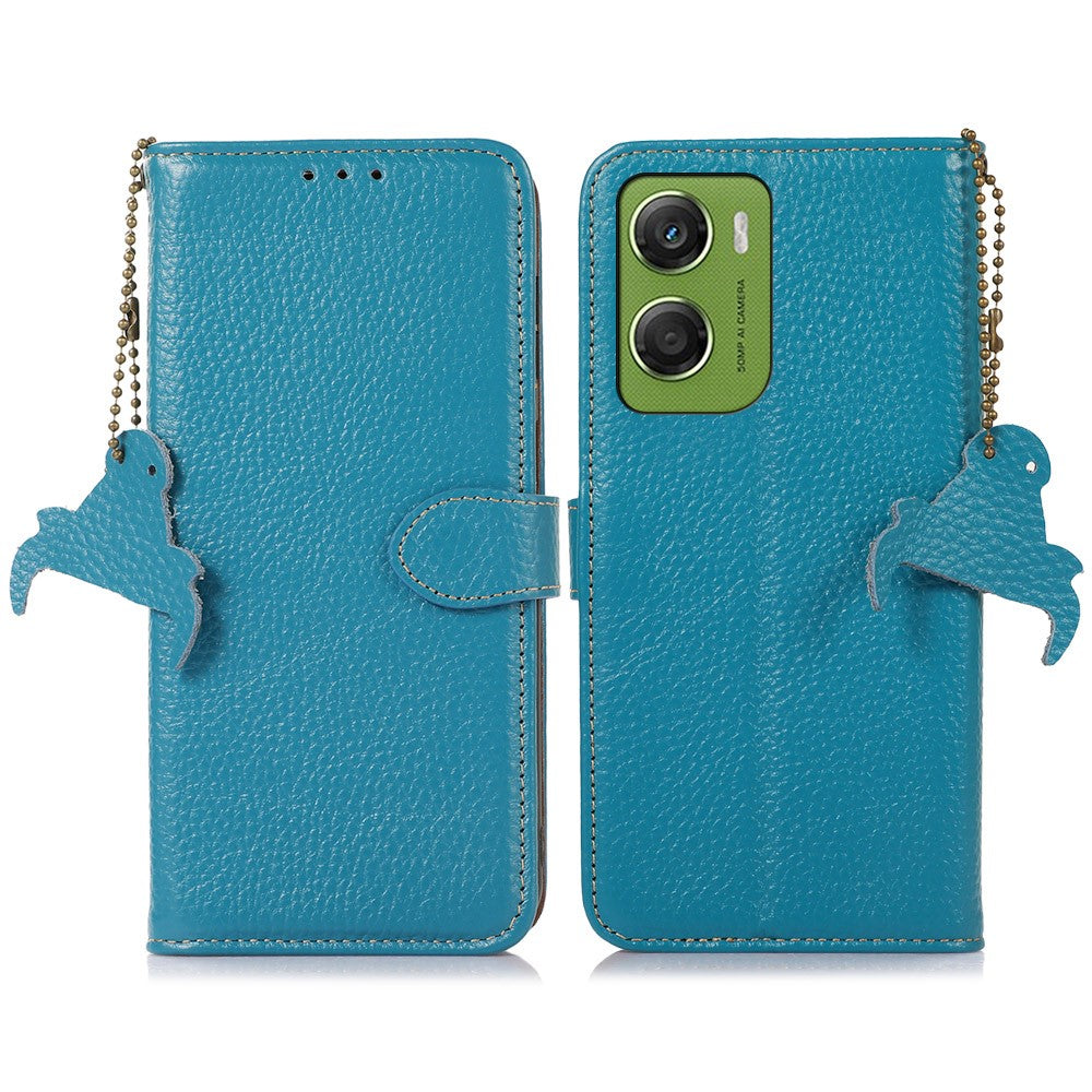 For Motorola Moto G06 4G Case RFID Blocking Genuine Cow Leather Phone Cover Litchi Texture