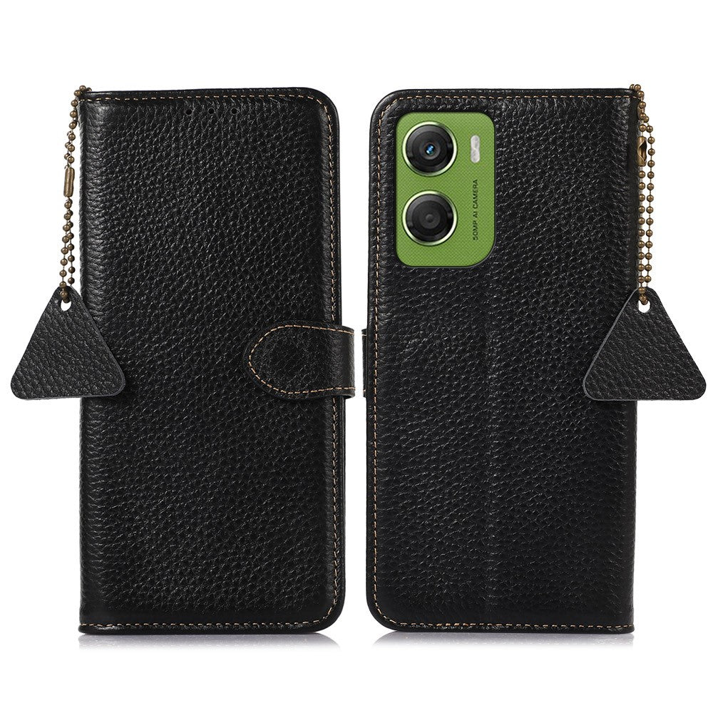 For Motorola Moto G06 4G Case RFID Blocking Genuine Cow Leather Phone Cover Litchi Texture