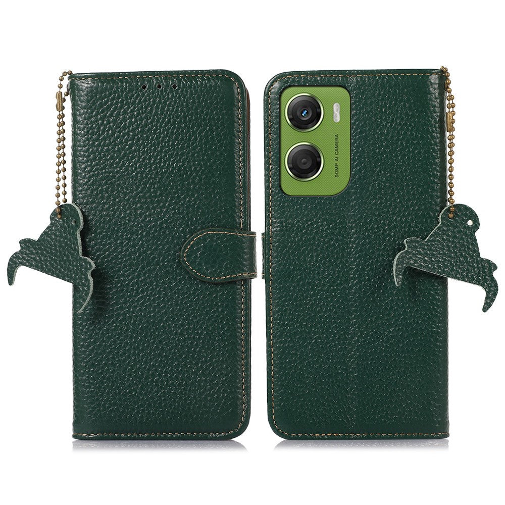 For Motorola Moto G06 4G Case RFID Blocking Genuine Cow Leather Phone Cover Litchi Texture