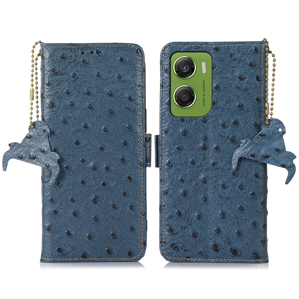 For Motorola Moto G06 4G Case RFID Blocking Genuine Cow Leather Phone Case Ostrich Texture
