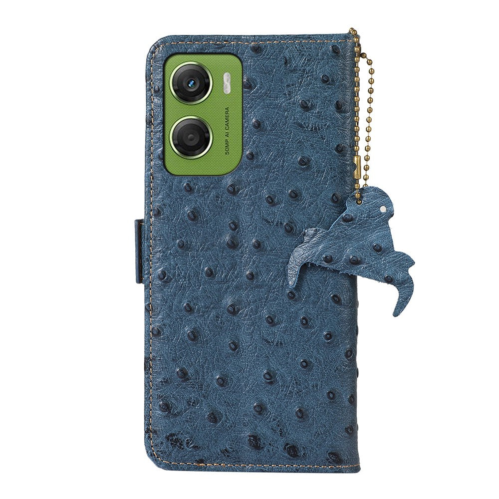 For Motorola Moto G06 4G Case RFID Blocking Genuine Cow Leather Phone Case Ostrich Texture