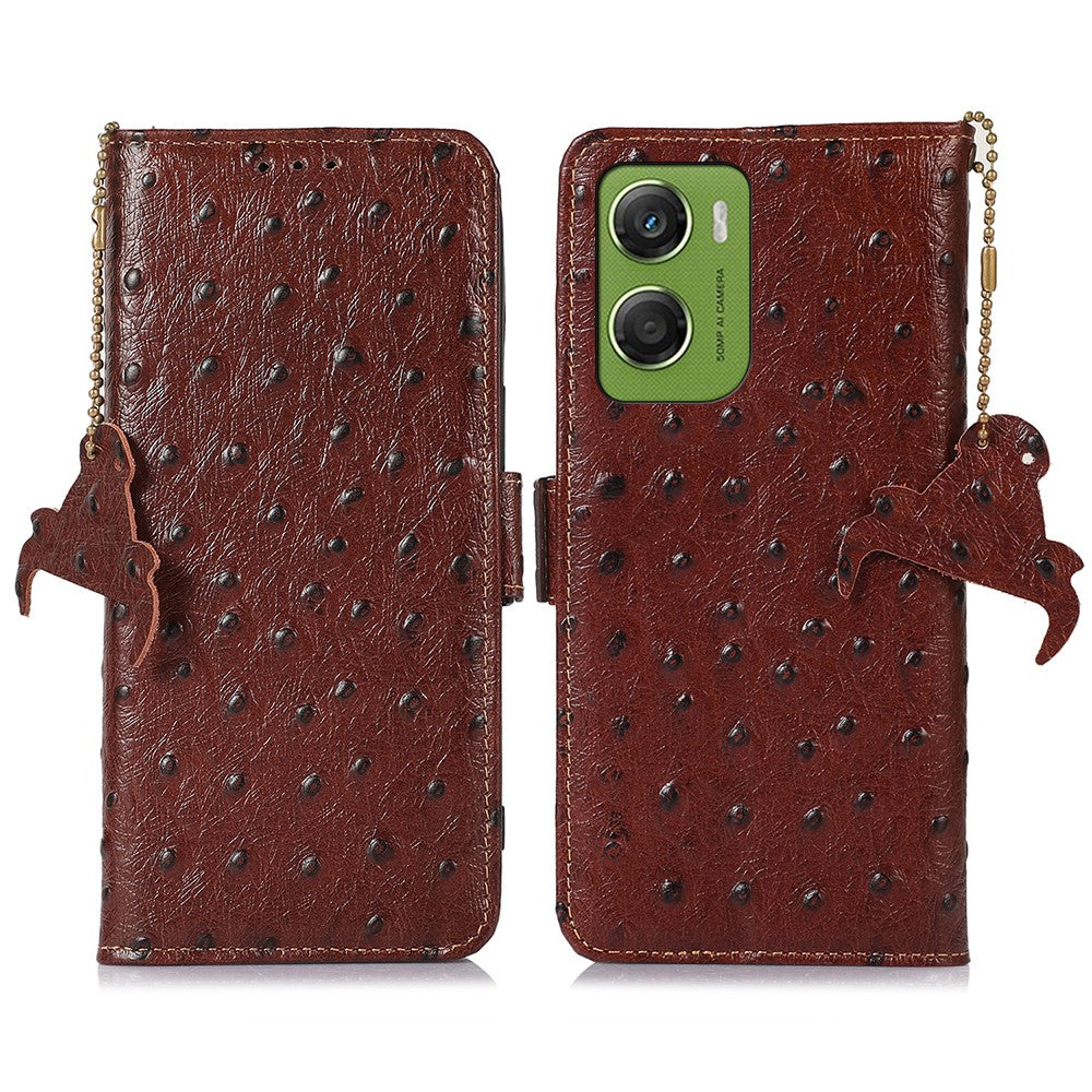 For Motorola Moto G06 4G Case RFID Blocking Genuine Cow Leather Phone Case Ostrich Texture