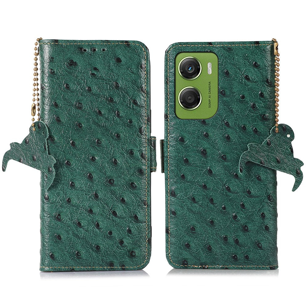 For Motorola Moto G06 4G Case RFID Blocking Genuine Cow Leather Phone Case Ostrich Texture