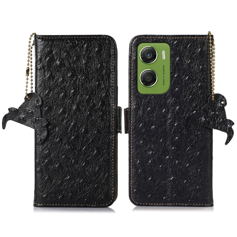 For Motorola Moto G06 4G Case RFID Blocking Genuine Cow Leather Phone Case Ostrich Texture