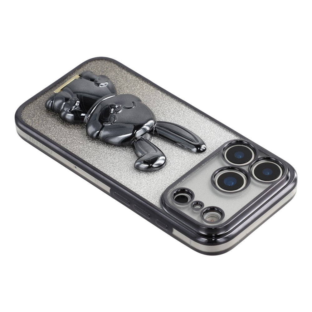 Coque pour iPhone 17 Pro, motif lapin à paillettes électroplaquées, en PC et TPU, avec support intégré 