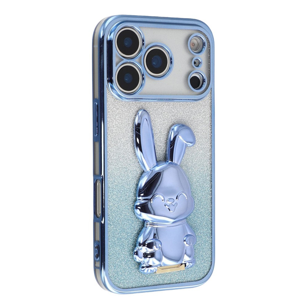 Coque pour iPhone 17 Pro, motif lapin à paillettes électroplaquées, en PC et TPU, avec support intégré 