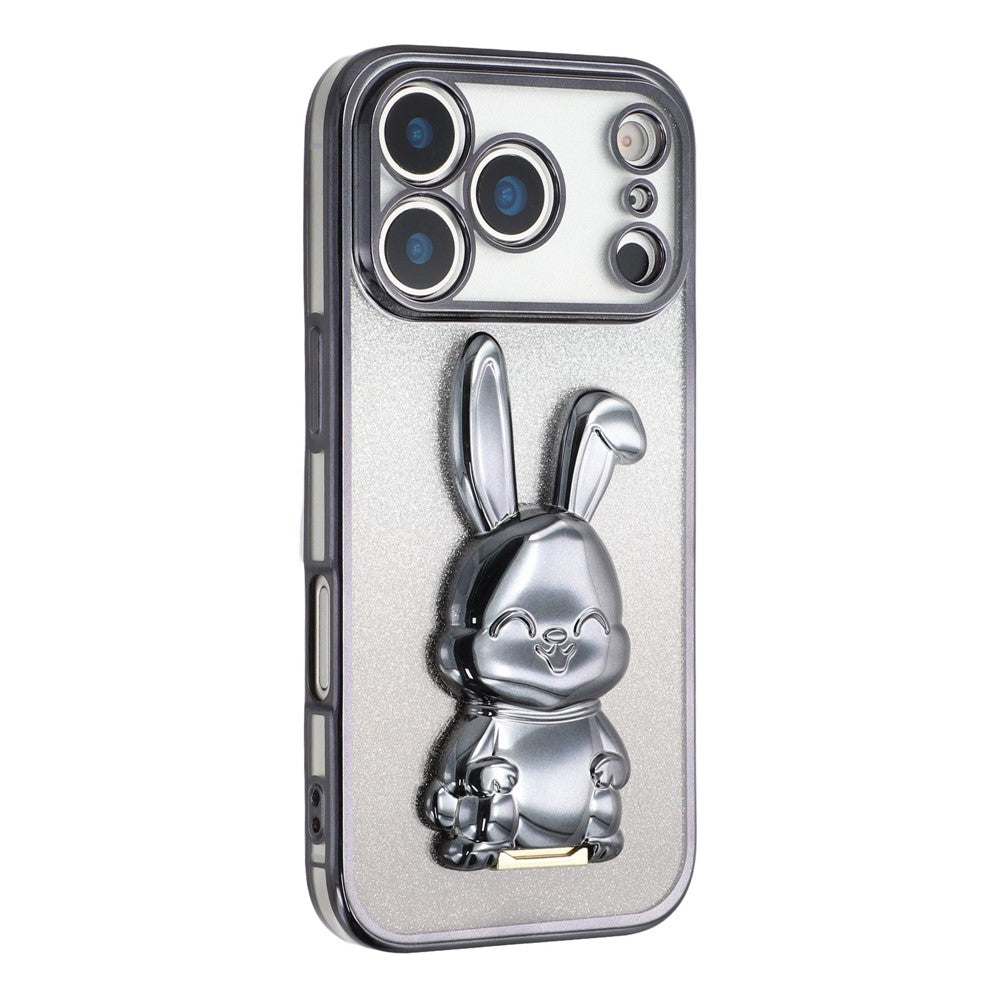 Coque pour iPhone 17 Pro Max, motif lapin à paillettes électroplaquées, en PC et TPU, avec support intégré 