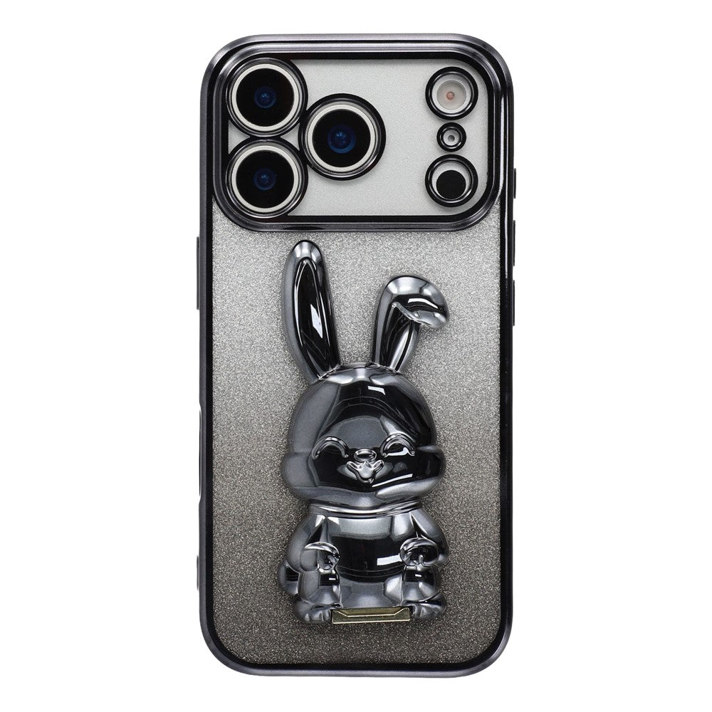 Coque pour iPhone 17 Pro Max, motif lapin à paillettes électroplaquées, en PC et TPU, avec support intégré 