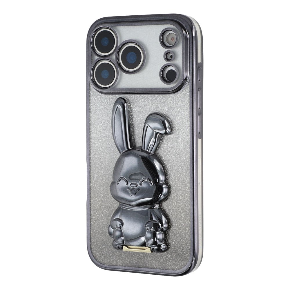 Coque pour iPhone 17 Pro Max, motif lapin à paillettes électroplaquées, en PC et TPU, avec support intégré 