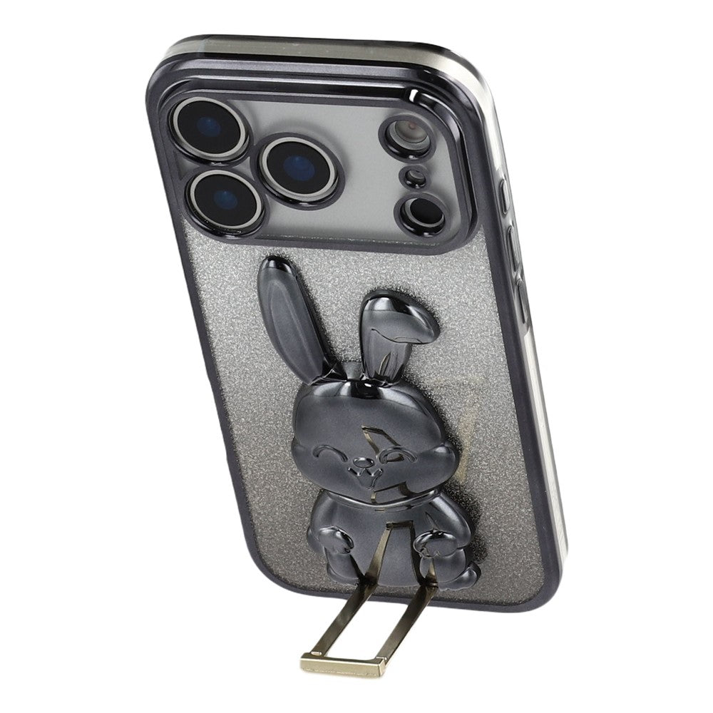For iPhone 17 Pro Max Case Electroplating Glitter Rabbit PC + TPU Phone Cover with Kickstand