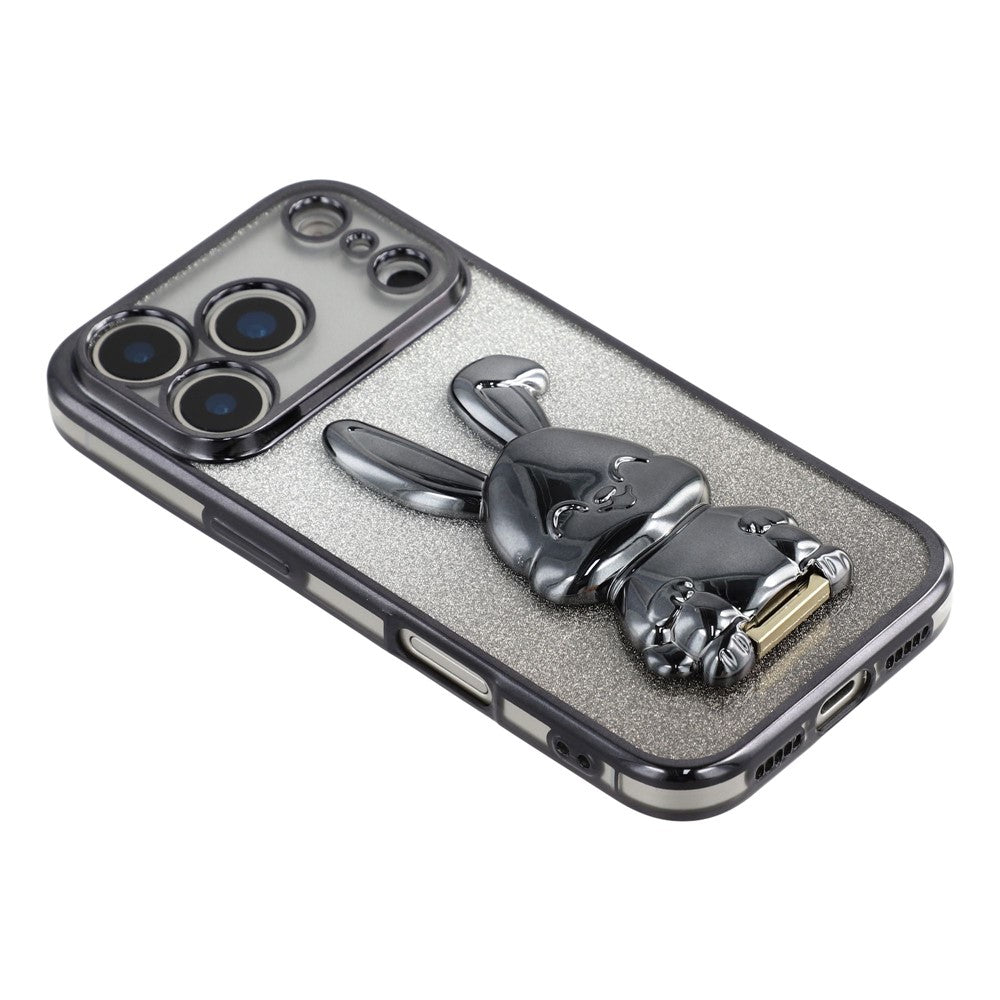 For iPhone 17 Pro Max Case Electroplating Glitter Rabbit PC + TPU Phone Cover with Kickstand