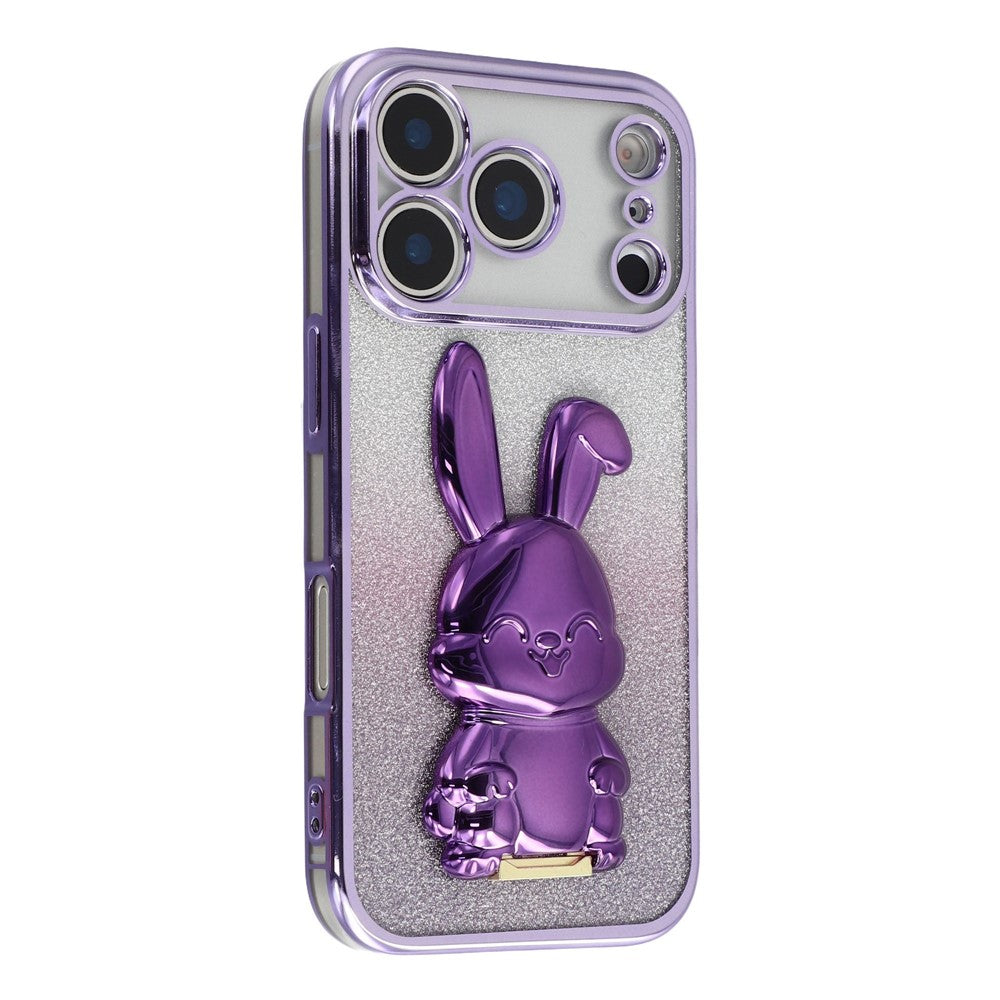 For iPhone 17 Pro Max Case Electroplating Glitter Rabbit PC + TPU Phone Cover with Kickstand