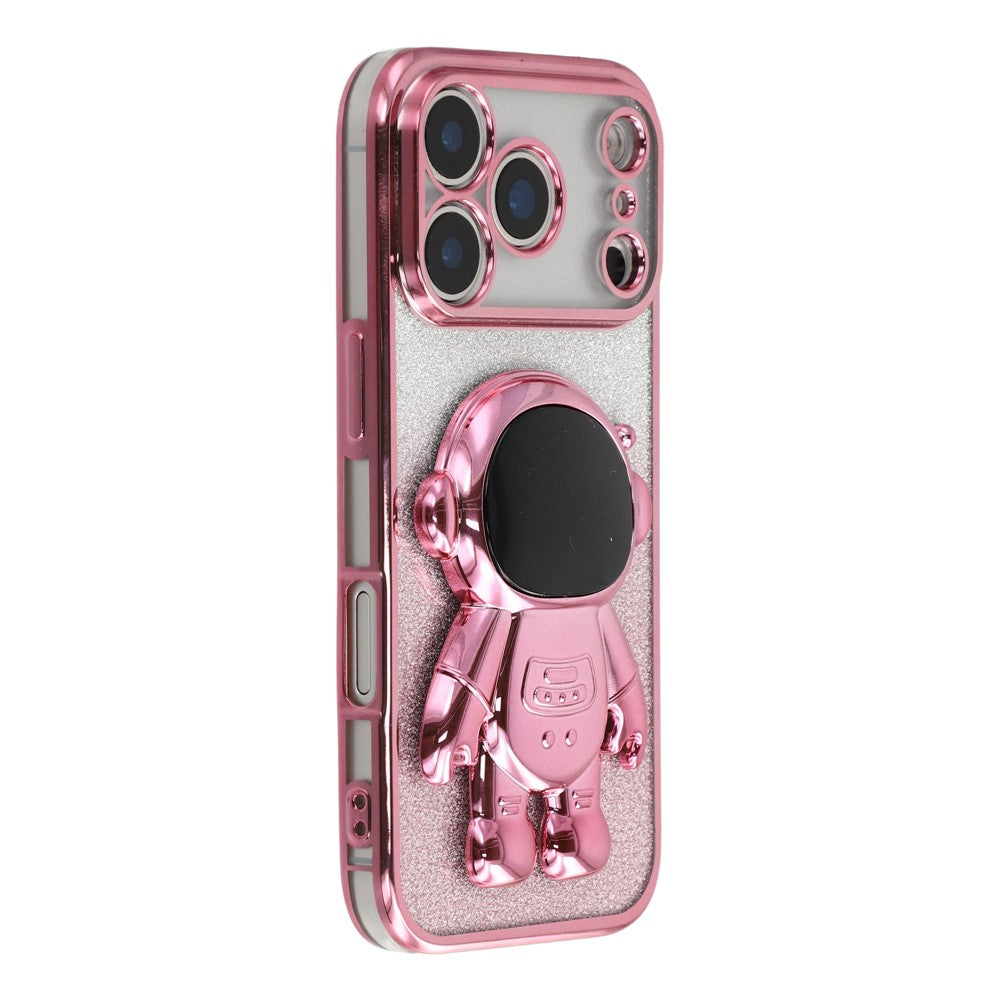 Funda para iPhone 17 Pro Max con soporte de astronauta, cubierta de PC + TPU, brillante y con purpurina.