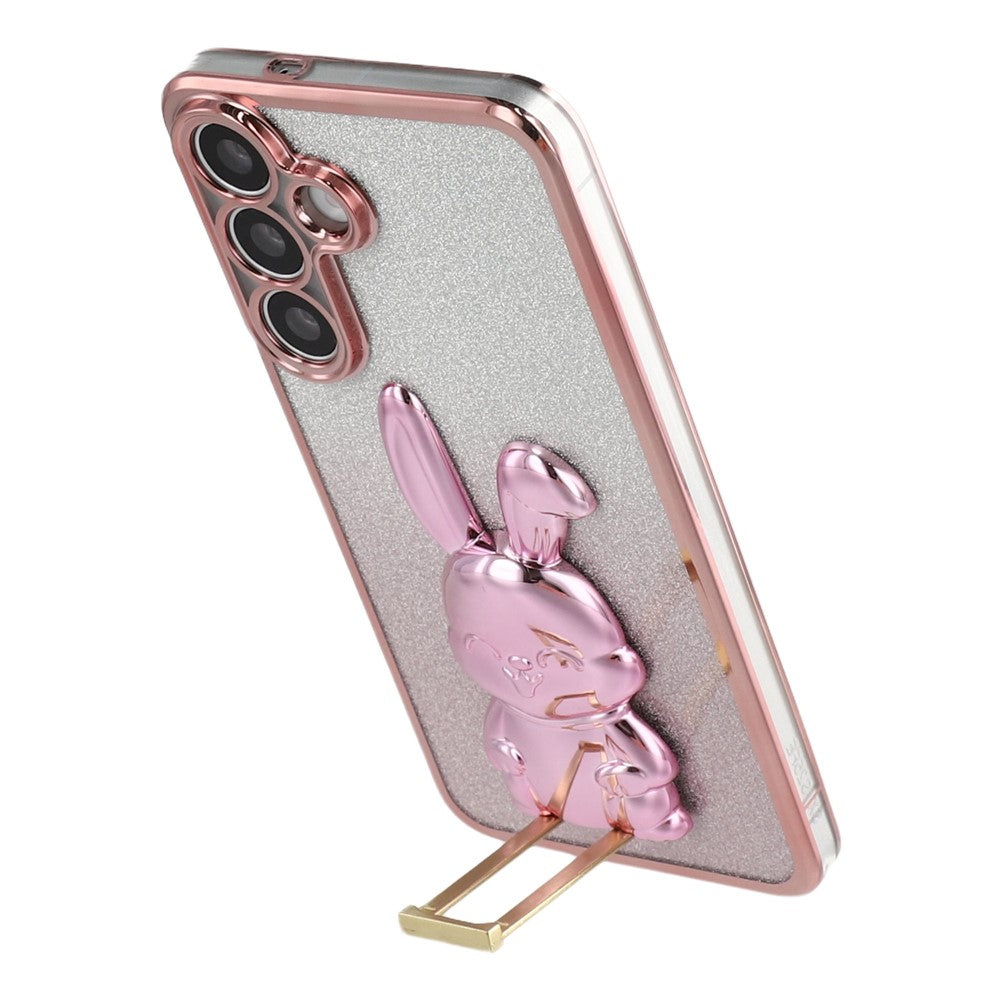 For Samsung Galaxy S25 FE Case Electroplating Glitter Rabbit PC + TPU Phone Cover with Kickstand