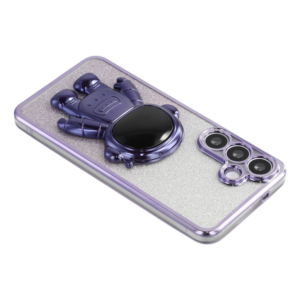 For Samsung Galaxy S25 FE Case with Astronaut Kickstand PC + TPU Phone Cover Shiny Glitter