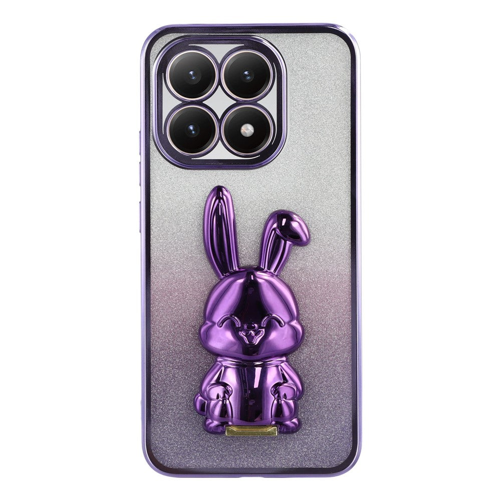 For Xiaomi 15T Case Electroplating Glitter Rabbit PC + TPU Phone Cover with Kickstand