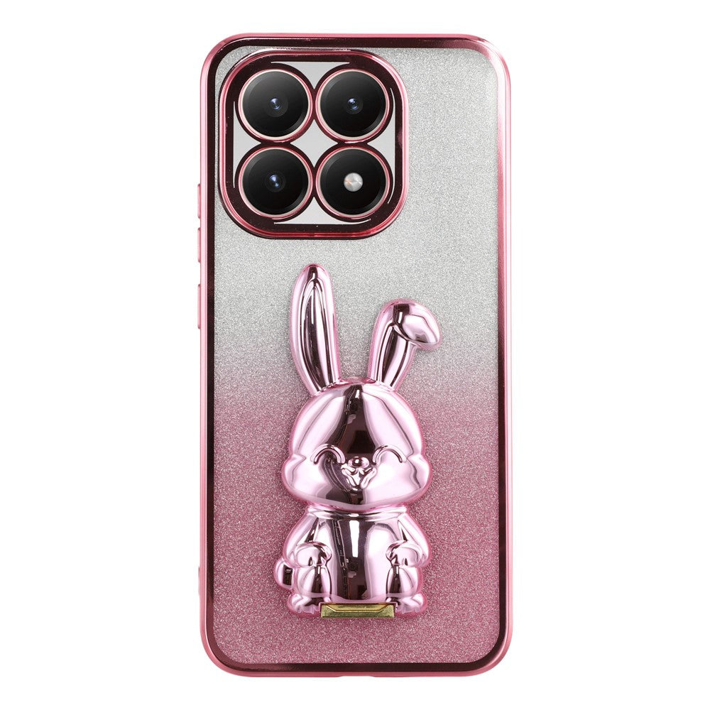 For Xiaomi 15T Case Electroplating Glitter Rabbit PC + TPU Phone Cover with Kickstand