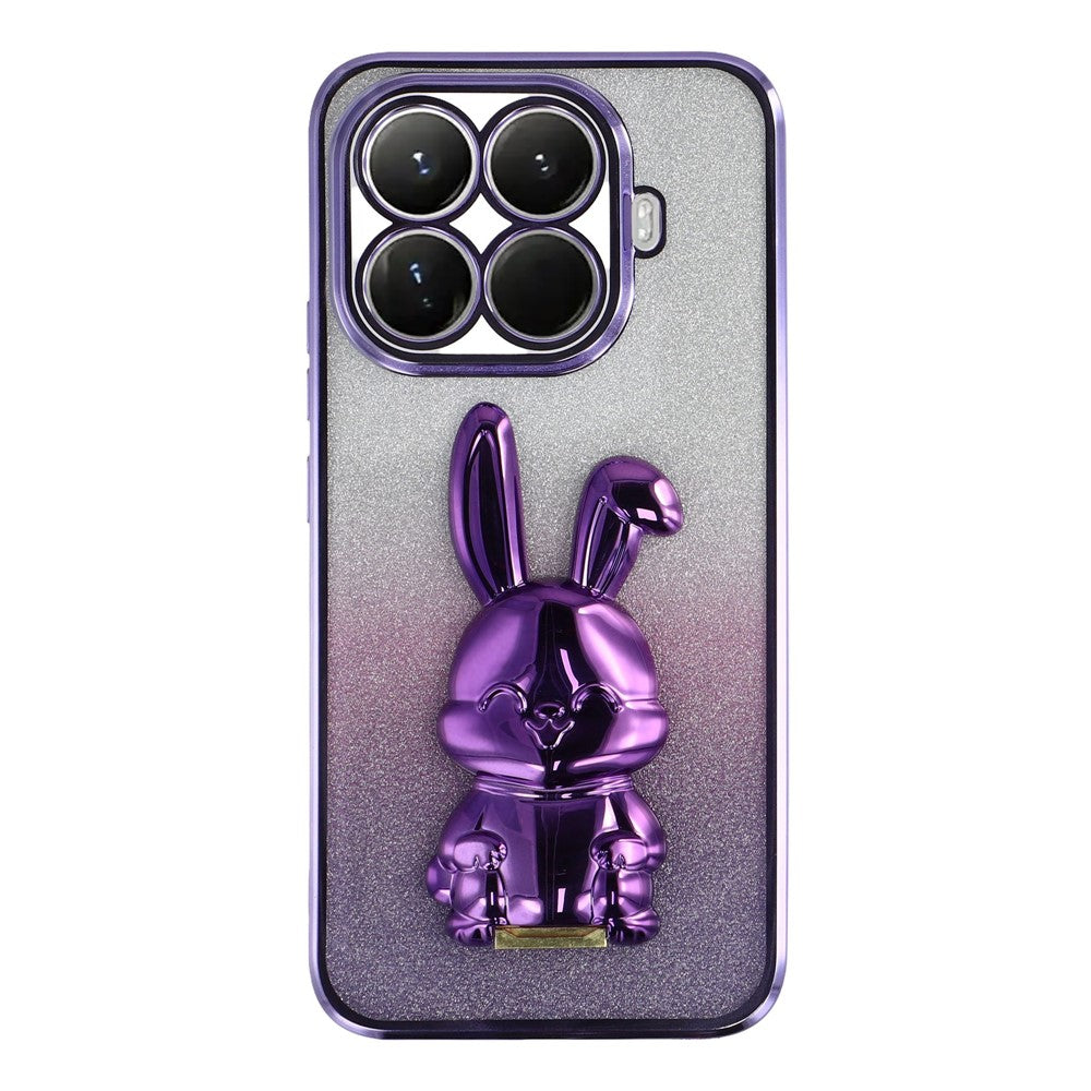 For Xiaomi 15T Pro Case Electroplating Glitter Rabbit PC + TPU Phone Cover with Kickstand