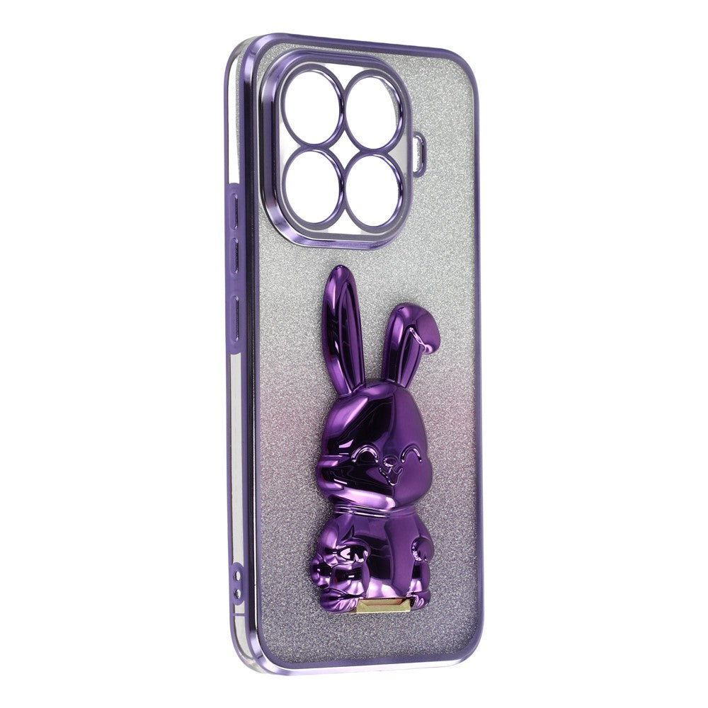 For Xiaomi 15T Pro Case Electroplating Glitter Rabbit PC + TPU Phone Cover with Kickstand