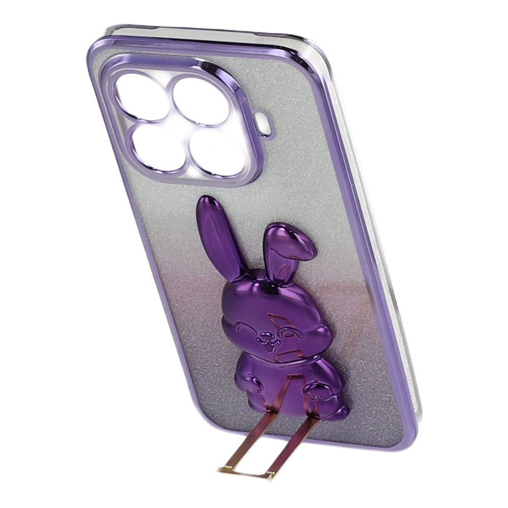 For Xiaomi 15T Pro Case Electroplating Glitter Rabbit PC + TPU Phone Cover with Kickstand