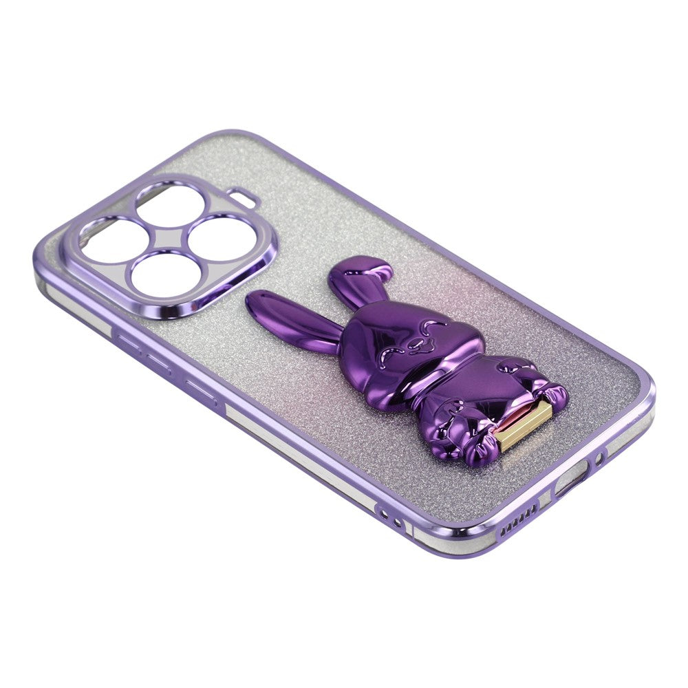 For Xiaomi 15T Pro Case Electroplating Glitter Rabbit PC + TPU Phone Cover with Kickstand