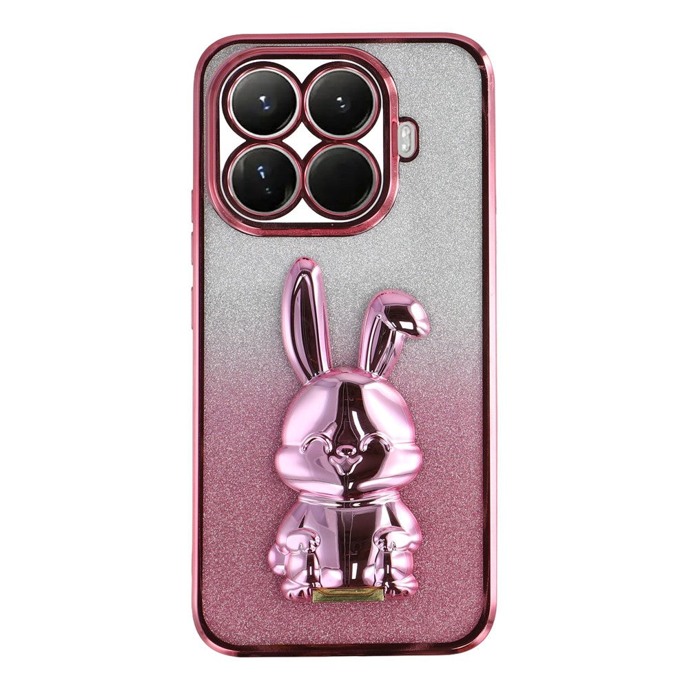 For Xiaomi 15T Pro Case Electroplating Glitter Rabbit PC + TPU Phone Cover with Kickstand
