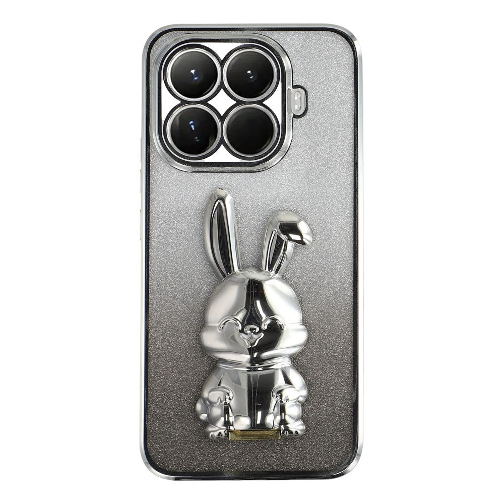 For Xiaomi 15T Pro Case Electroplating Glitter Rabbit PC + TPU Phone Cover with Kickstand