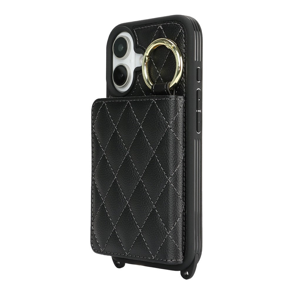 For iPhone 17 Case with Lanyard  /  Mirror  /  Card Holder Grids Pattern RFID Blocking Phone Cover