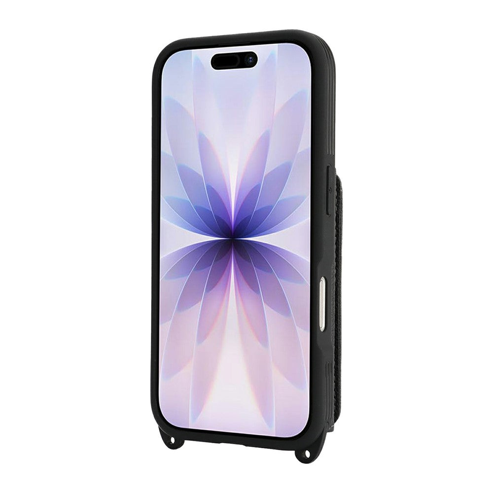 For iPhone 17 Case with Lanyard  /  Mirror  /  Card Holder Grids Pattern RFID Blocking Phone Cover