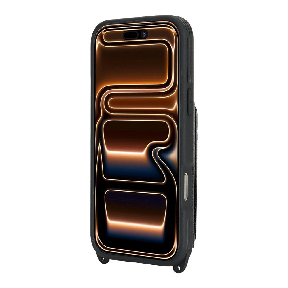 For iPhone 17 Pro Max Case with Lanyard  /  Mirror  /  Card Holder Grids Pattern RFID Blocking Phone Cover