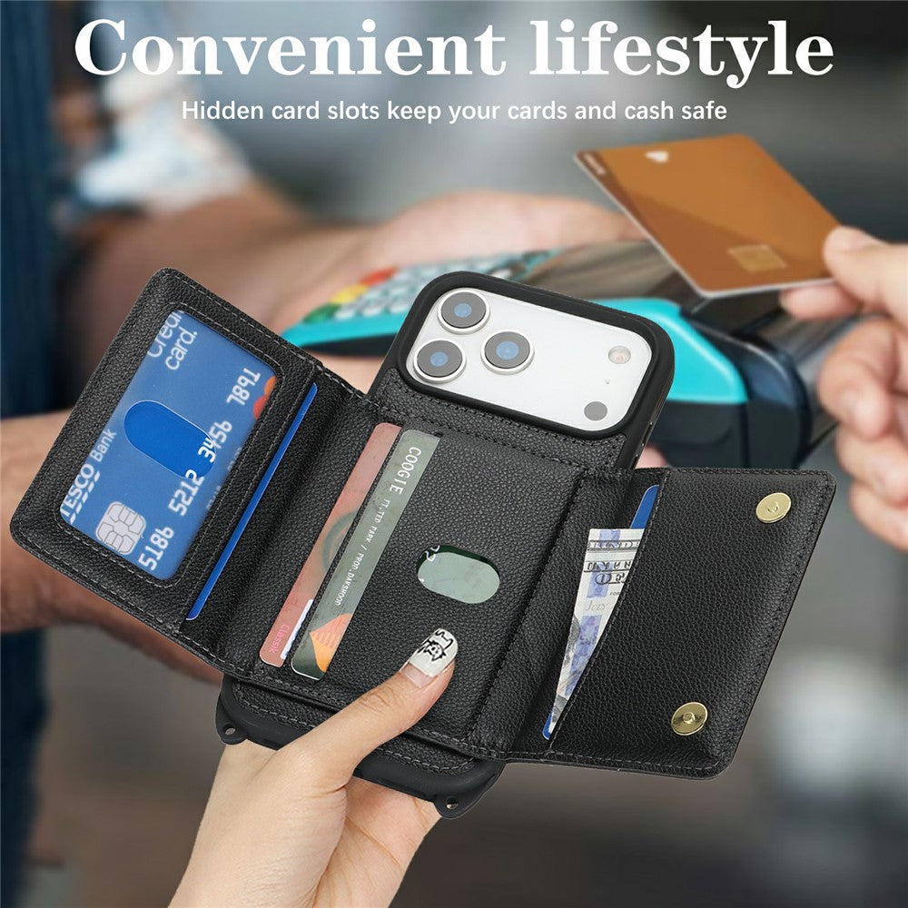 For iPhone 17 Pro Max Case with Lanyard  /  Mirror  /  Card Holder Grids Pattern RFID Blocking Phone Cover