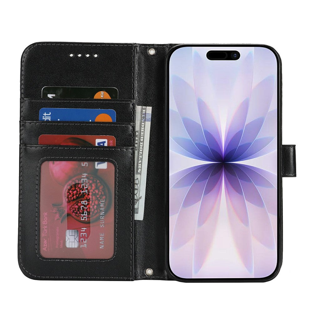 For iPhone 17 Case Textured Leather Wallet Phone Cover with Strap