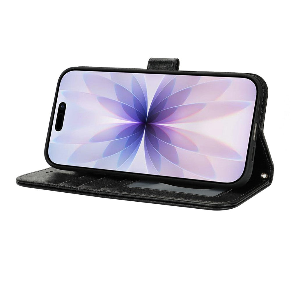 Étui portefeuille en cuir texturé avec dragonne pour iPhone 17 