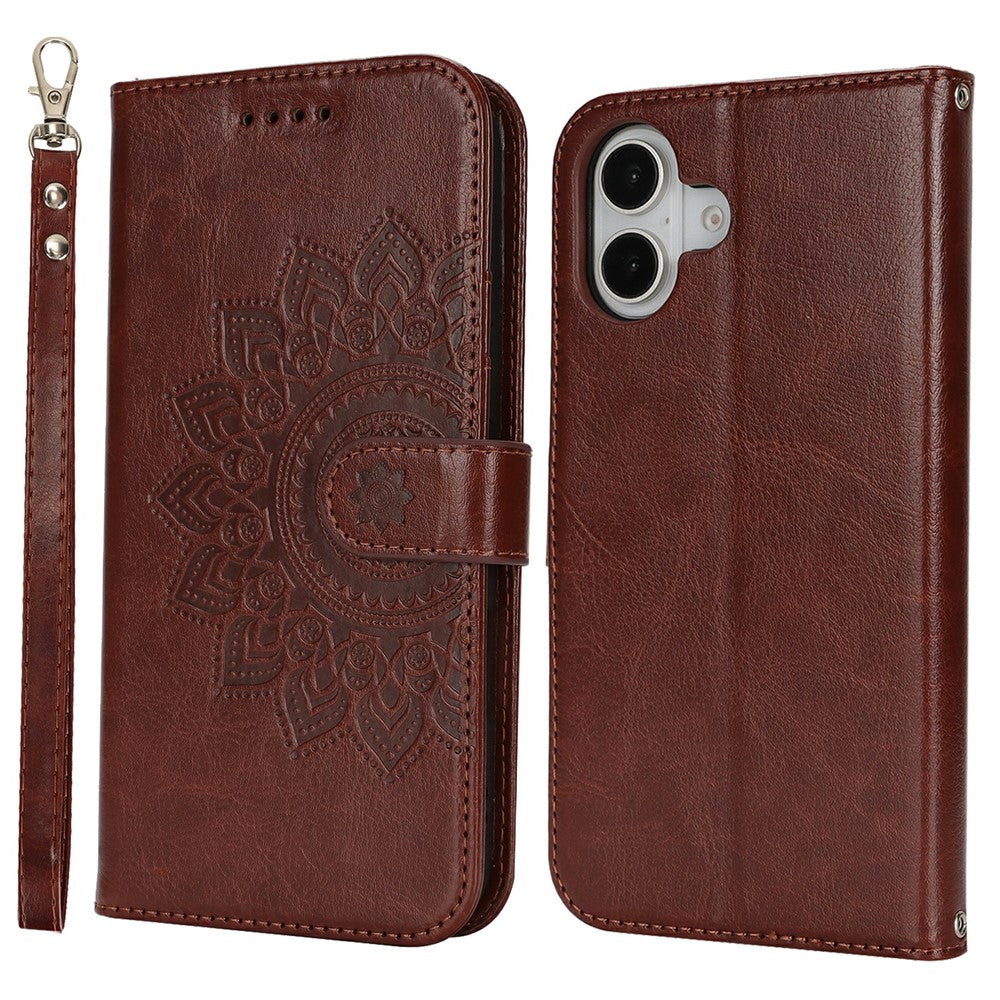 For iPhone 17 Case Textured Leather Wallet Phone Cover with Strap