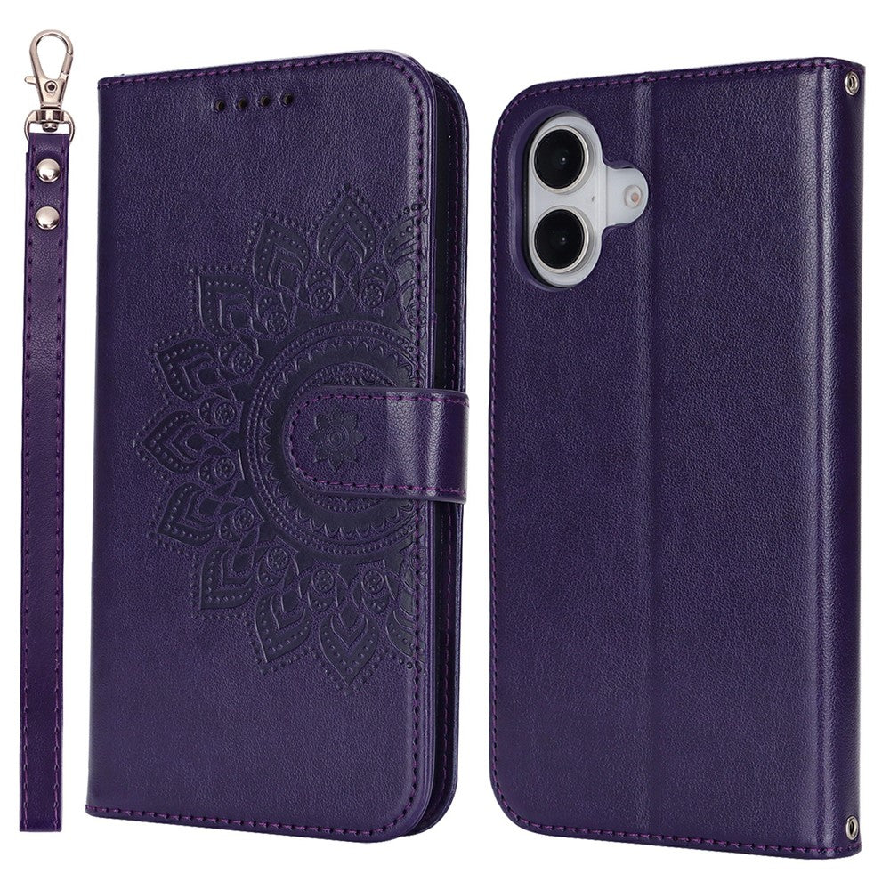 For iPhone 17 Case Textured Leather Wallet Phone Cover with Strap