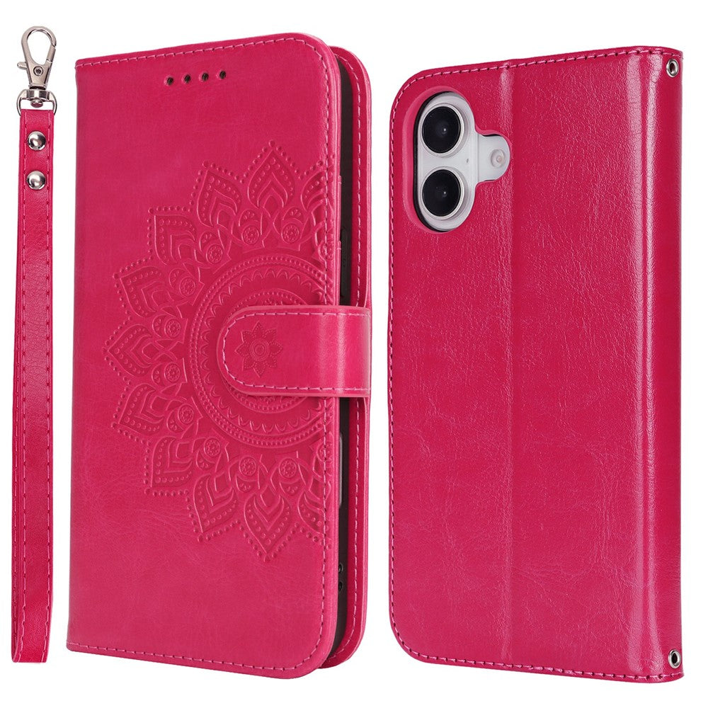 For iPhone 17 Case Textured Leather Wallet Phone Cover with Strap