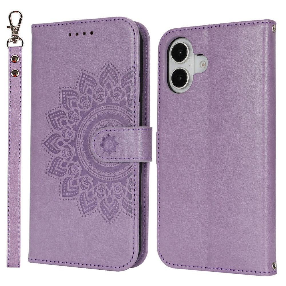 For iPhone 17 Case Textured Leather Wallet Phone Cover with Strap
