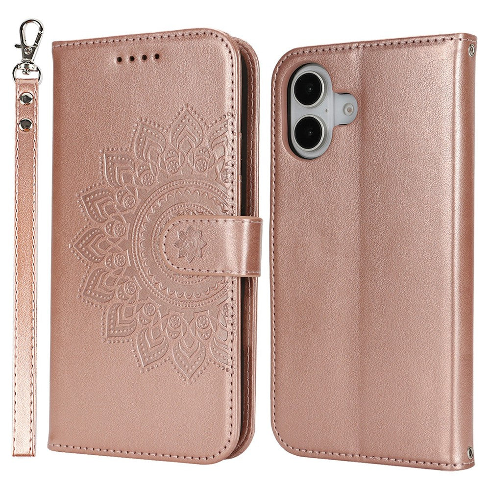 For iPhone 17 Case Textured Leather Wallet Phone Cover with Strap