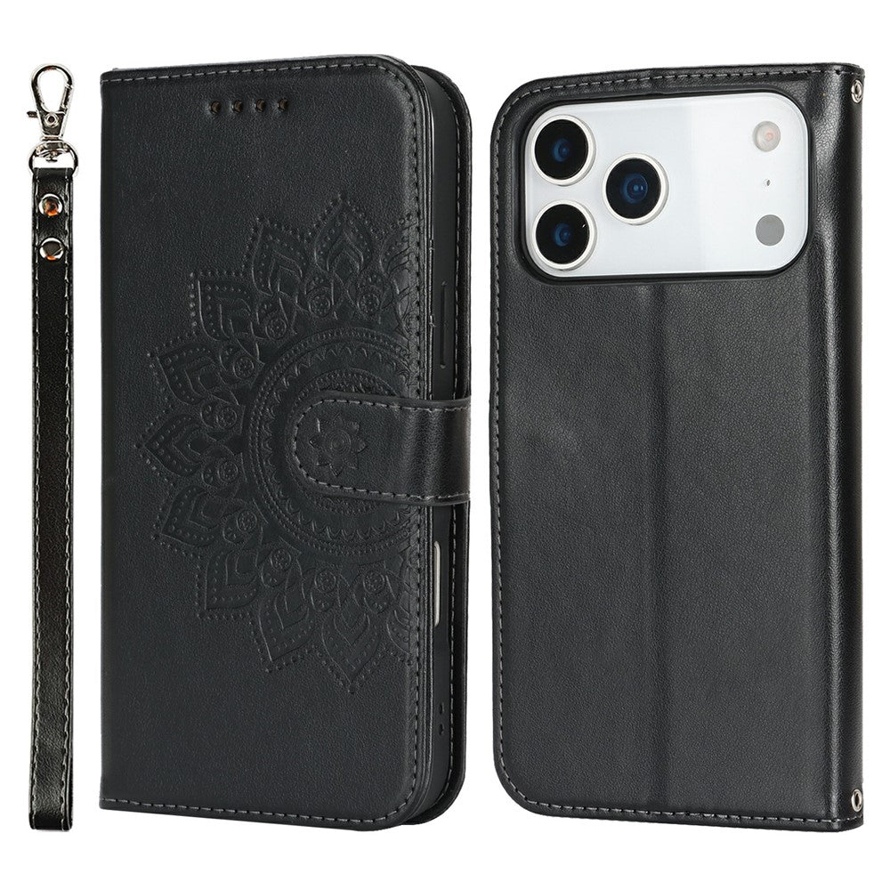 For iPhone 17 Pro Case Textured Leather Wallet Phone Cover with Strap
