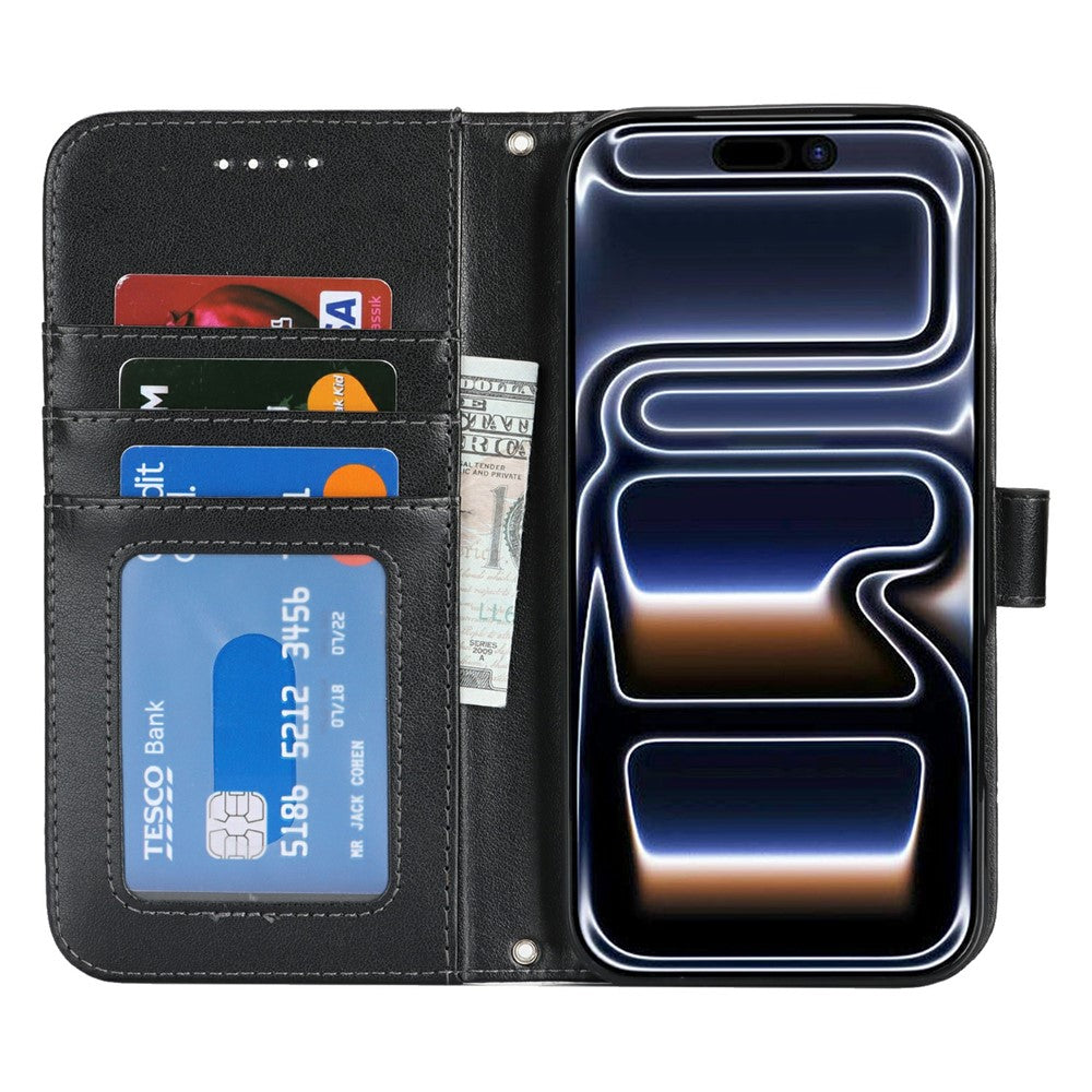 For iPhone 17 Pro Case Textured Leather Wallet Phone Cover with Strap