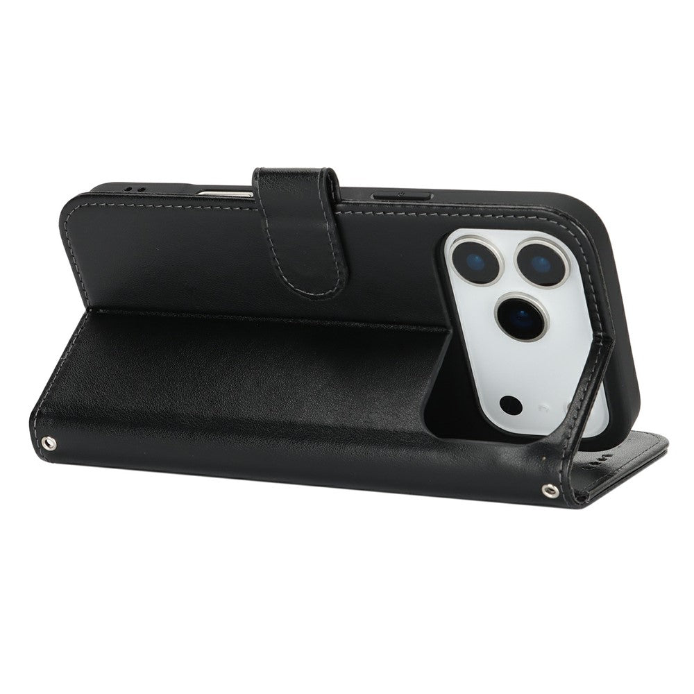 For iPhone 17 Pro Case Textured Leather Wallet Phone Cover with Strap